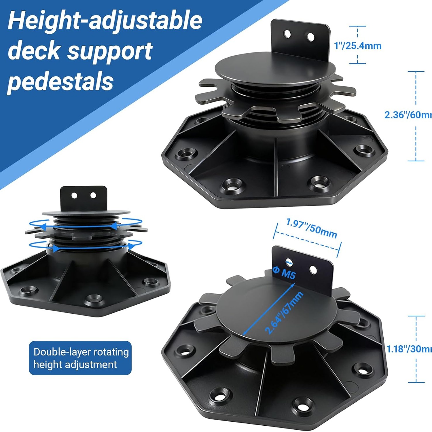 Adjustable Deck Pedestals 12 Pack (30-60mm), detail view